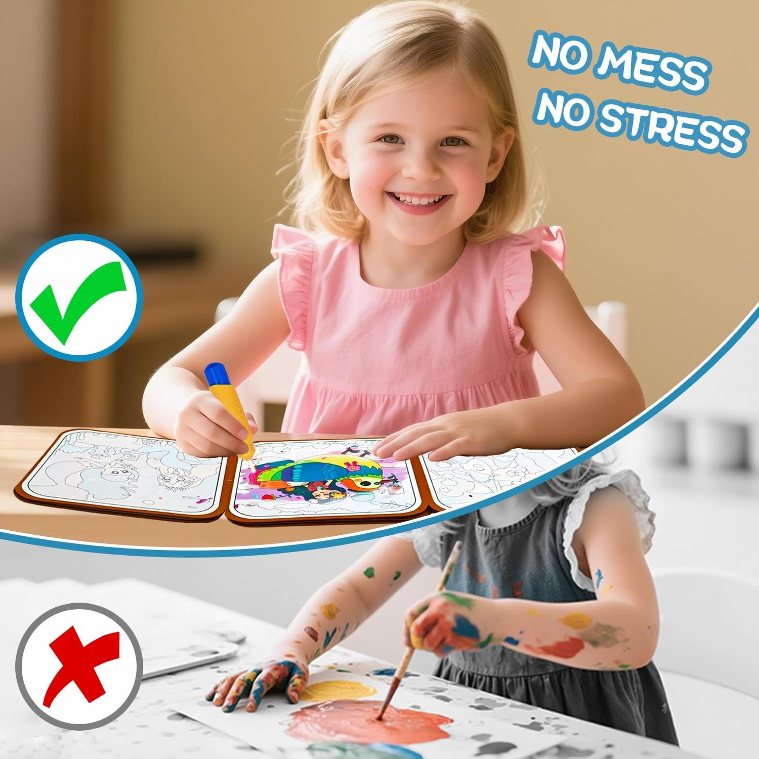 NaTuGi Reusable Magic Water Painting Books for Kids，Coloring Books for Toddler，3 Themes，No Mess Paint Coloring，for Ages 3+，Gift for Boys & Girls Travel Activity Toys (3 Books)
