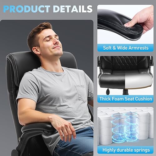 Miniatura 8 de Silla de oficina de respaldo alto, silla ergonómica para computadora con soporte lumbar y bloqueo de inclinación, sillas de oficina ejecutivas