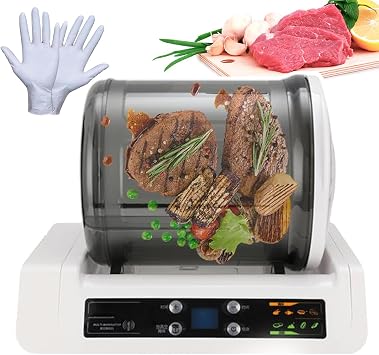 Commercial Automatic Vacuum Tumbler Marinating Machine 5L | Industrial Meat & Vegetable Tenderizer with LED Display + 20 Gloves | Auto Shut-Off, 0-10H Timer for BBQ/Restaurants