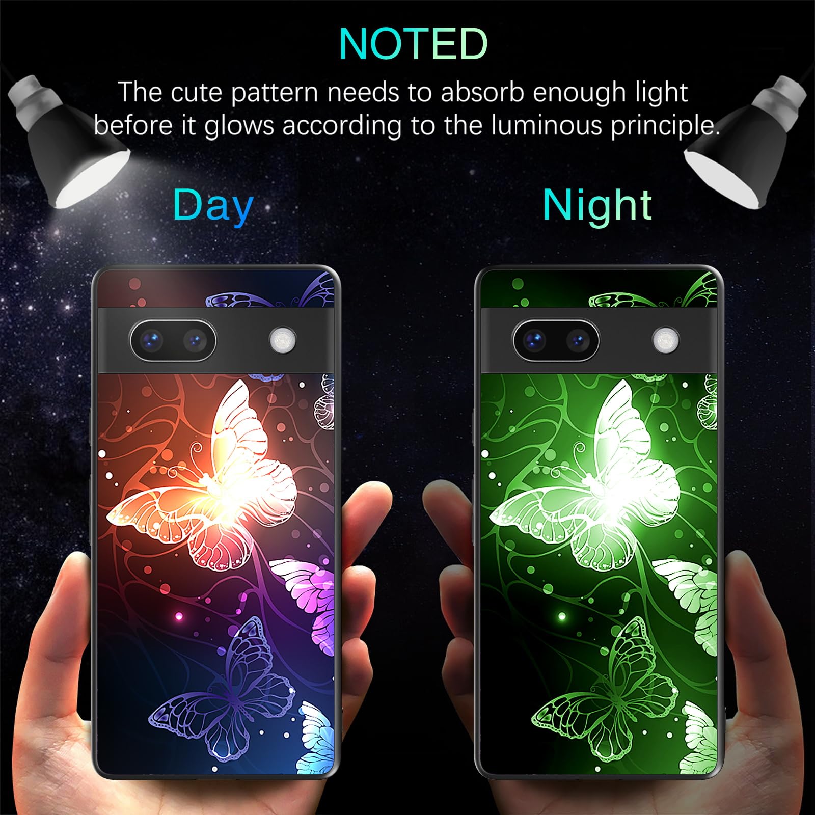 BENTOBEN Handyhülle Für Google Pixel 7a – Leuchtet Im Dunkeln, Slim Design Mit Nebula-Muster In Lila