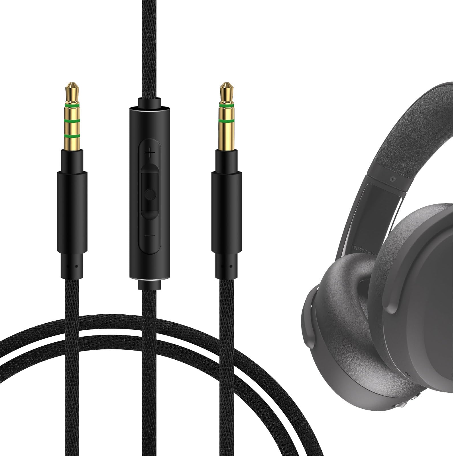 GEEKRIA Audio Cable with Mic Compatible with Skullcandy Crusher ANC2, Hesh3, Headphones, 3.5mm Braided Nylon Replacement Stereo Cord with Inline Microphone and Volume Control (4ft/1.2m)