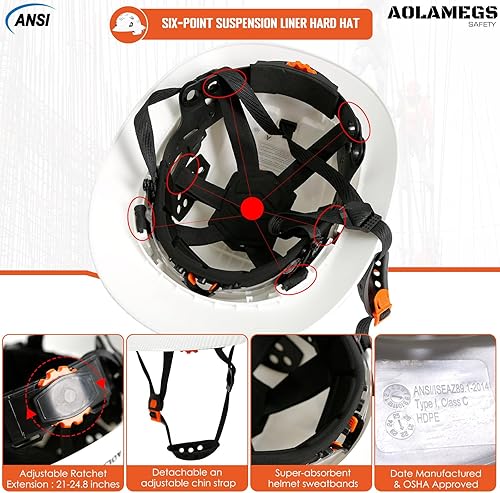 Vista 16 de Carbon Fiber Pattern Full Brim Hard Hat with Visor-OSHA Approved Construction Safety Helmet for Men Women,ANSI Z89.1 Vented Reflective Hardhat with