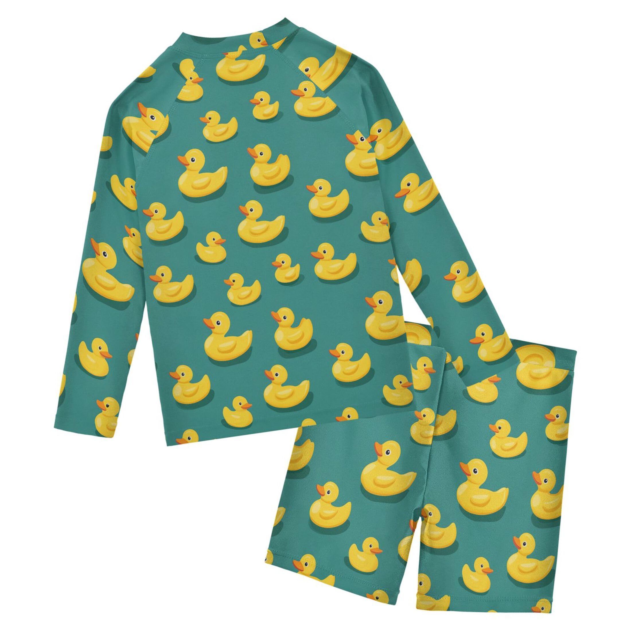 Yellow Rubber Duck Boys Rash Guard Swimsuits Set for Boys Long Sleeve Swim Shirts Bathing Suits B0404258