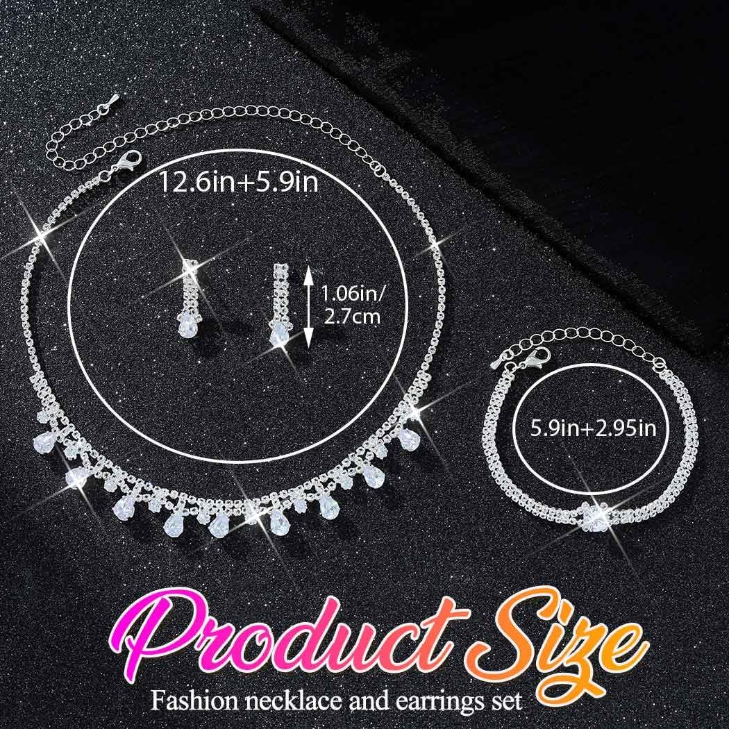 GORAIS Silver Wedding Prom Jewelry Sets Rhinestone Necklace and Earrings Set for Women Formal