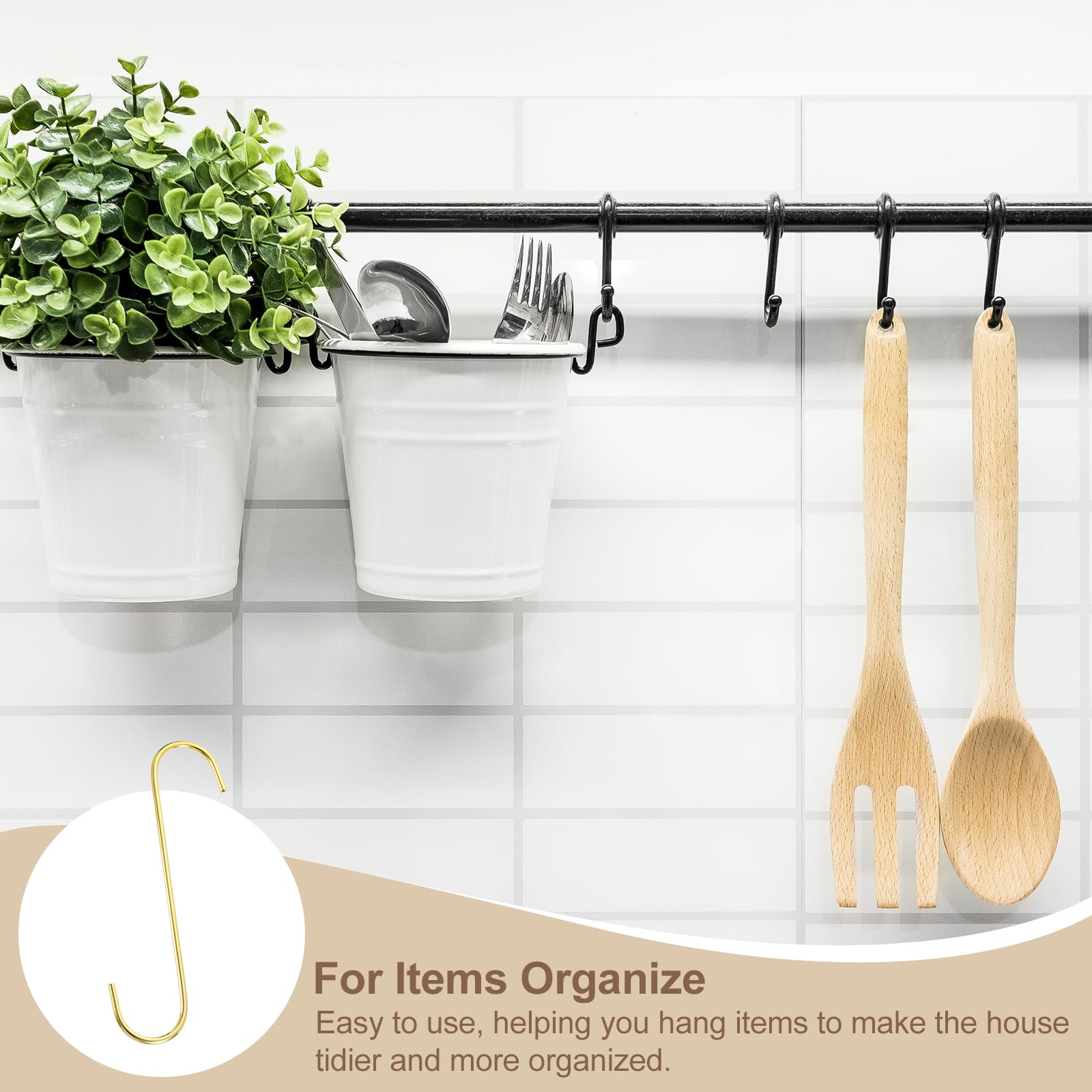 sourcing map Lot de 9 crochets en forme de S pour suspension, cintres en fer extra longs de 20 cm pour armoire, cuisine, atelier, placard, salle de bain, jardin - Doré