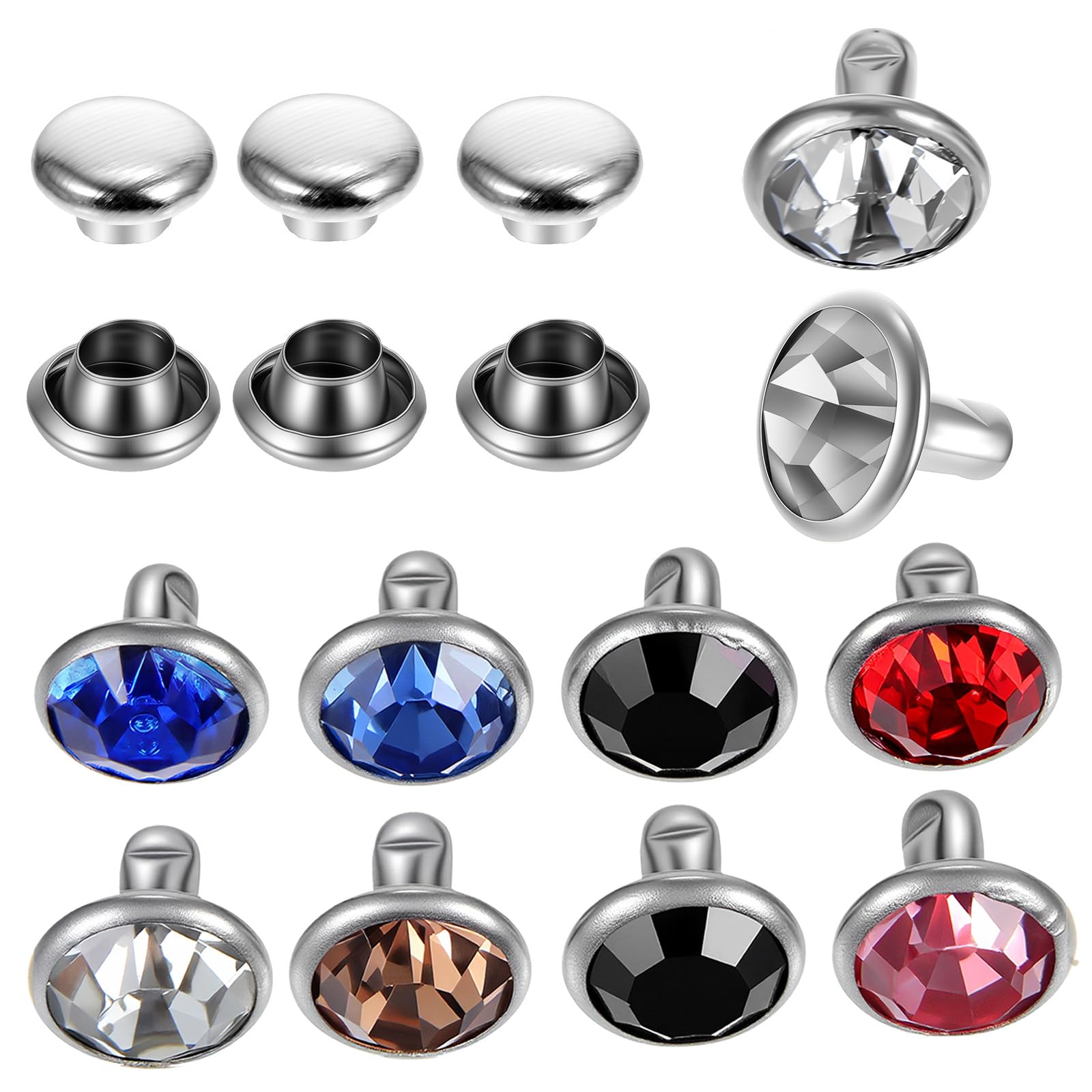 Photo 1 of 100 Sets 8mm Rhinestone Studs for Leather Craft, Mixed Colors Crystal Rivets with Silver Metal Claw Setting, Rapid Rivets Nailhead Spikes for DIY Punk Rock Belts Bags Clothing Jewelry Making
