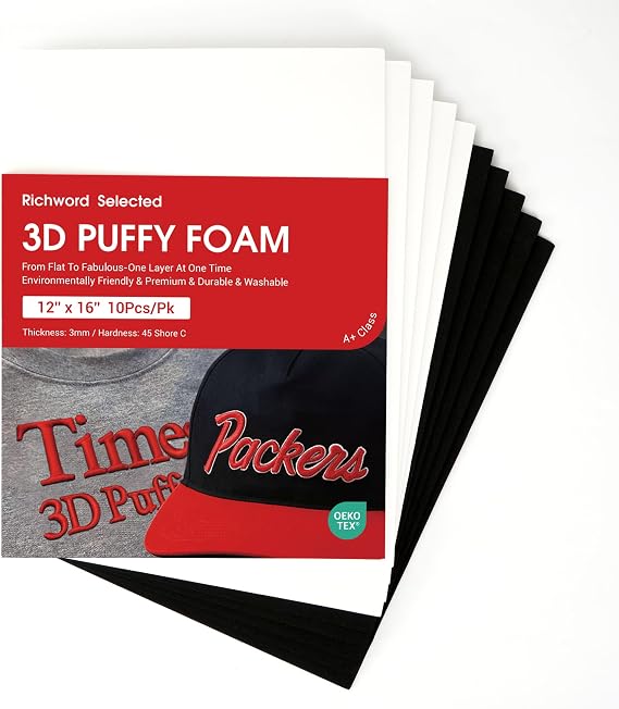 BAi 10PCS 3D Embroidery Puffy Foam Sheets 3MM Perfect for Raised 3D Embroidery Effects 12x16 (5 Black + 5 White) for Large Designs, Jackets, Bags, Garments & More
