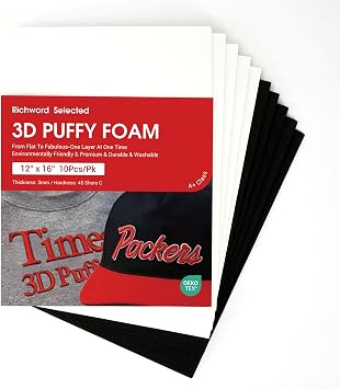BAi 10PCS 3D Embroidery Puffy Foam Sheets 3MM Perfect for Raised 3D Embroidery Effects 12x16 (5 Black + 5 White) for Large Designs, Jackets, Bags, Garments & More
