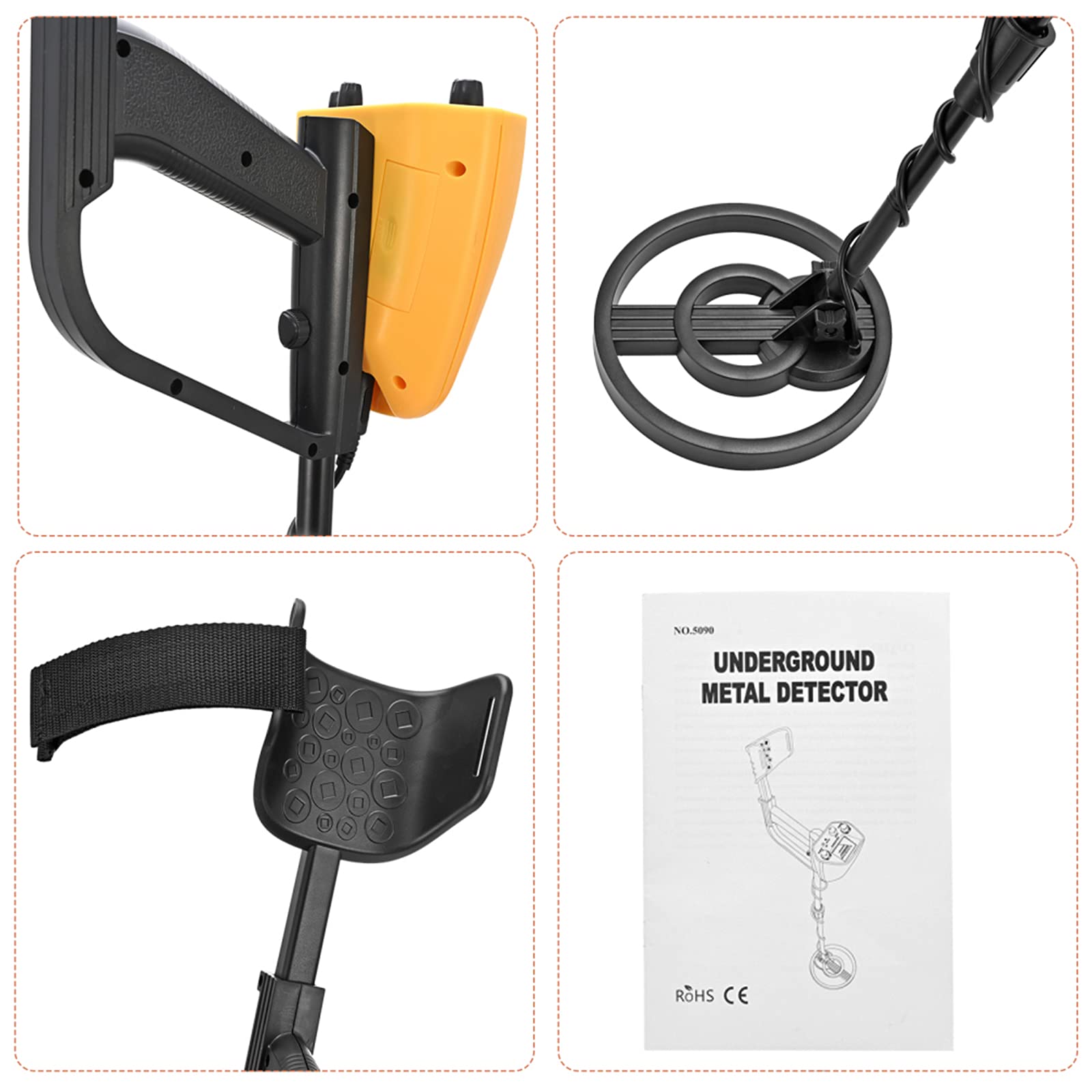Détecteurs de Métaux Haute Précision Hauteur Réglable 78-108cm, Professionnel Détecteurs de Métaux Bobine de Recherche Étanche de 25 cm avec pour Enfants et Adultes