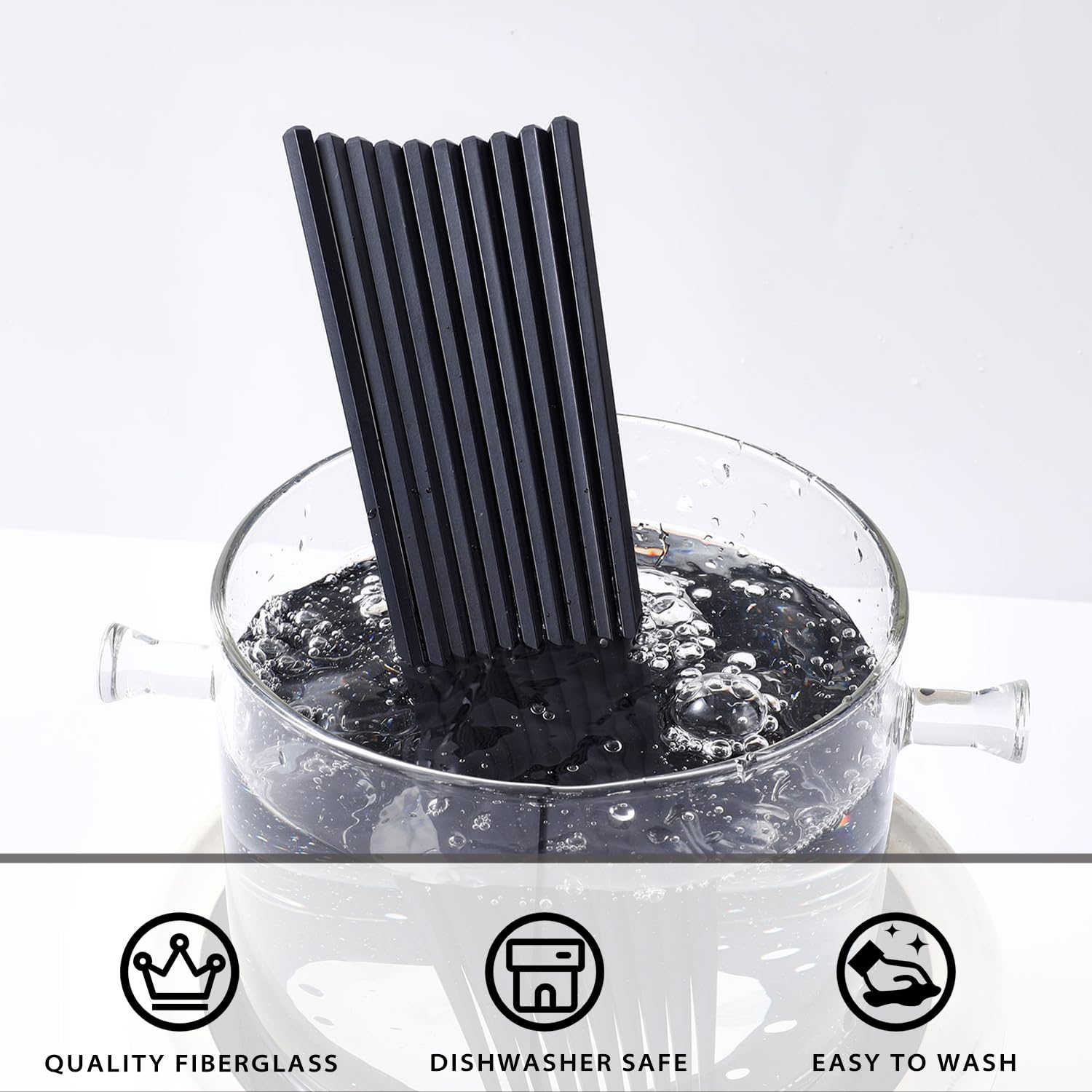 10 Pairs Reusable Fiberglass Chopsticks, Dishwasher Safe, 9.6 Inch, Premium Non-Slip, Chinese and Japanese Chopsticks, Black