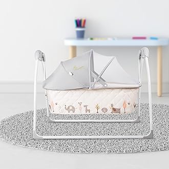R for Rabbit Fabric Baby Cradle Automatic Swing With 5 Point Safety Harness, Remote Control, Mosquito Net, Soothing Musical, Extra Cushion, Kids Bassinet For Baby Age 0-2 Years (Cream)