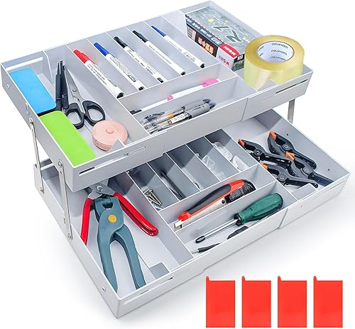 Organizador inteligente de cajones de varios niveles versión 2025, bandeja expandible de 2 niveles de 1.6 pulgadas por nivel, diseño más profundo y