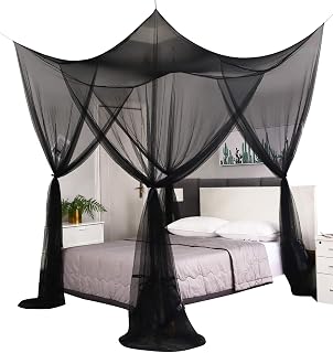 Mengersi Bed Canopy Mosquito Net Curtains for Full Queen King Beds - Black Gothic Drapes, Indoor Outdoor Protection
