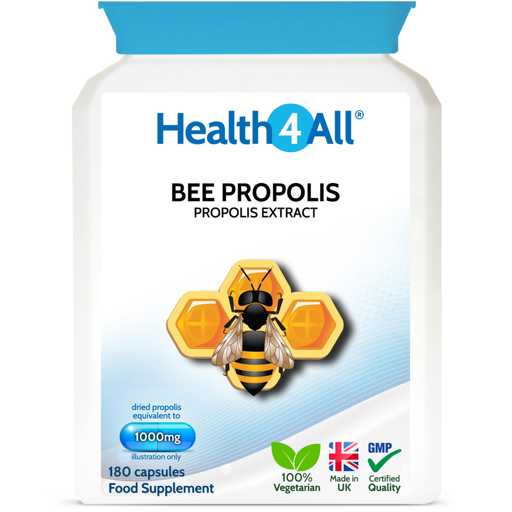Bee Propolis 1000mg per Capsule 180 Capsules, High Strength Immune System Booster, Natural Immune Support Supplement (not Tablets) | Made in UK