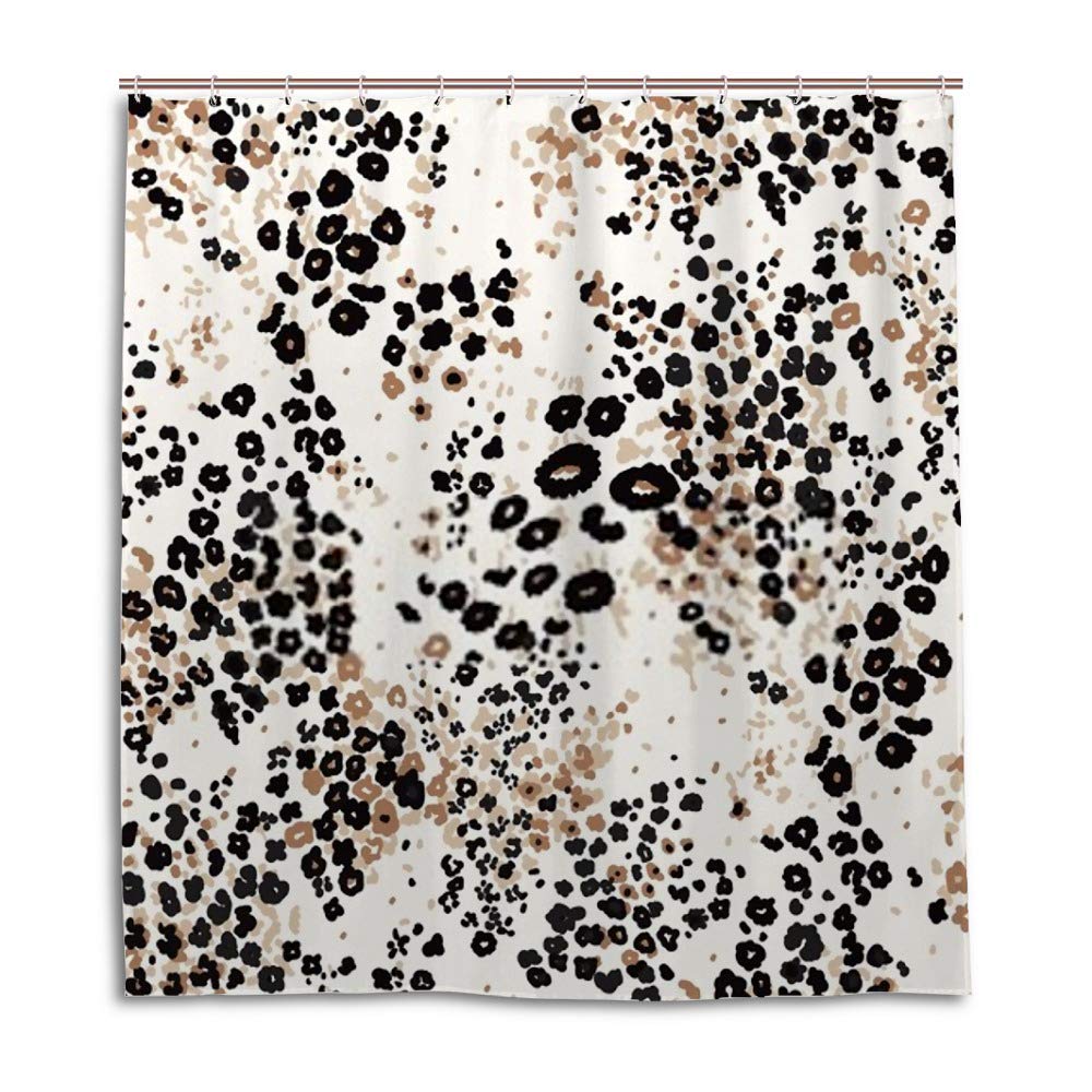 Rideau de douche léopard marron en tissu imperméable pour décoration de salle de bain sauvage
