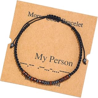COLORFUL BLING Handmade Morse Code Bracelets Brown Silk Beaded Wrap Wood Adjustable Bracelet Inspirational Jewelry Best Friend for Women Men
