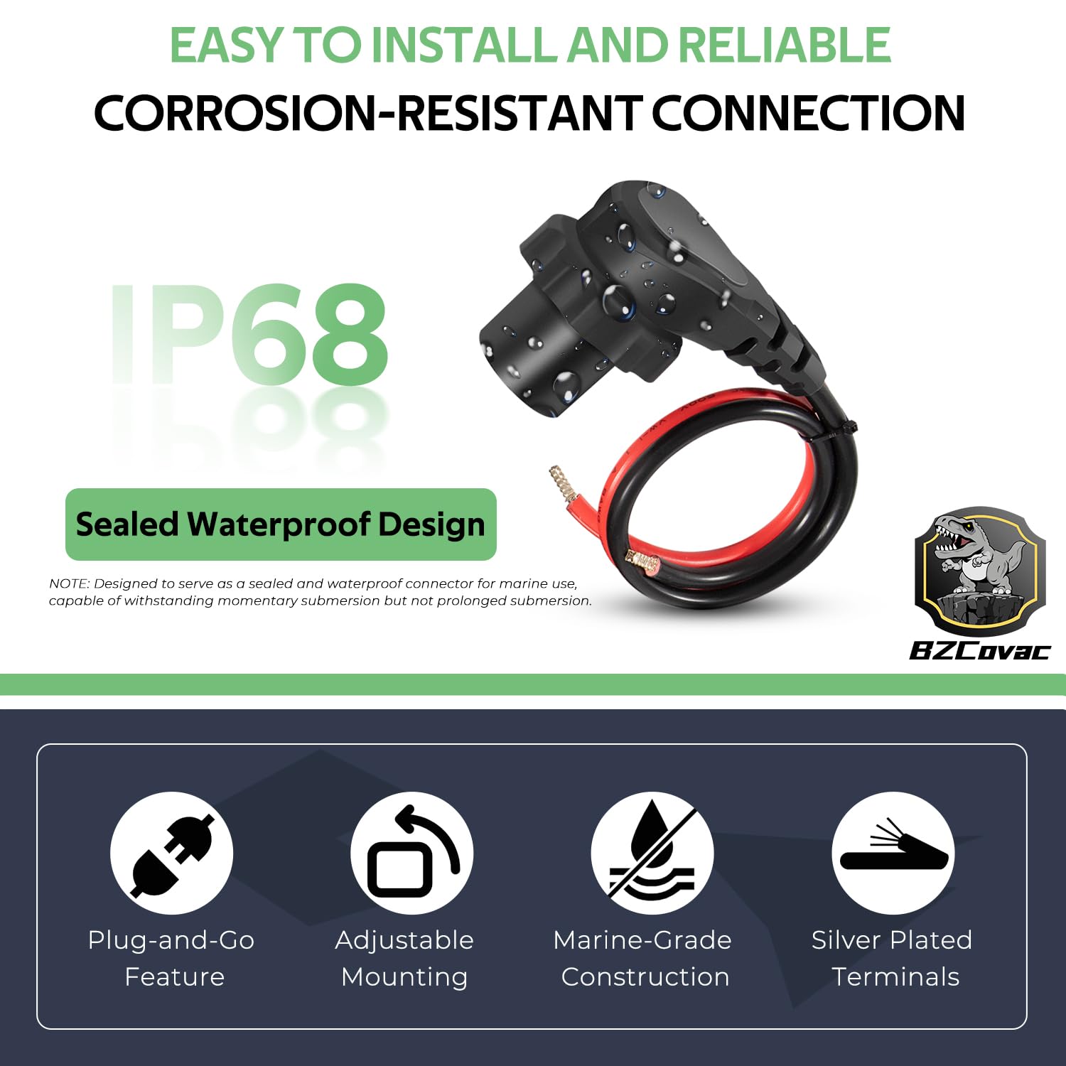 1865120 MKR-28 Trolling Motor Stecker und Buchse für Minn Kota, wasserdichte Dual-Halterung für Süß- und Salzwasseranwendungen, verstellbare Montage, kompatibel mit 1-10 AWG Draht