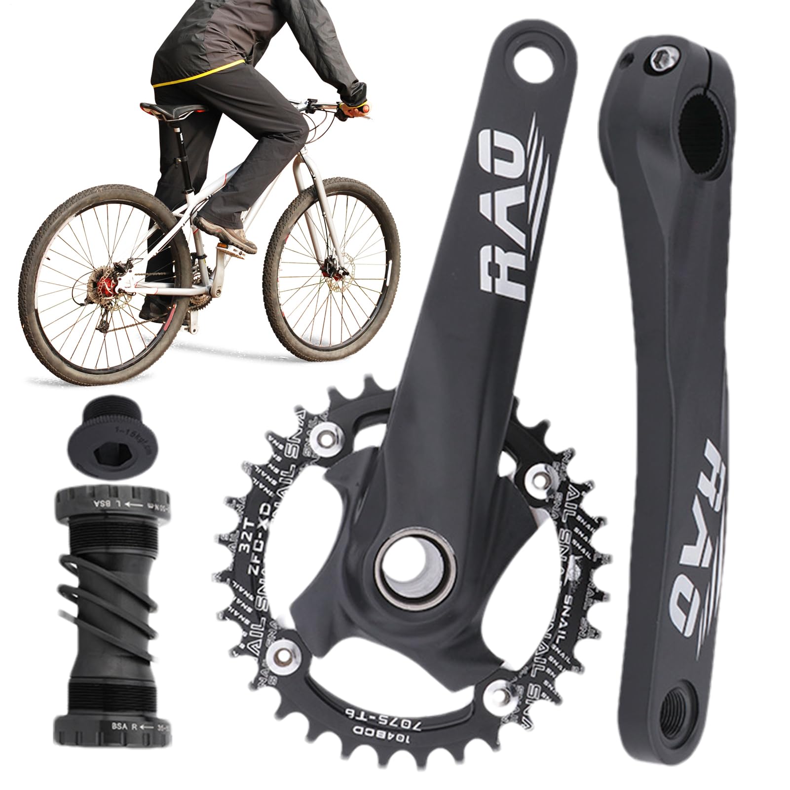 Knowlife Zestaw korbowy do roweru szosowego, 170 mm, zintegrowana zębatka łańcuchowa do rowerów, lekka zębatka dolnego ze stopu aluminium do kolarstwa górskiego, kolarstwa szosowego