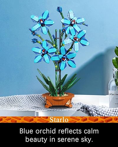 Miniatura 4 de Starlo Kit de construcción de flores de orquídea azul, colección botánica, regalo de decoración del hogar para adultos y adolescentes, Navidad,