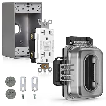 ELEGRP Outdoor GFCI Outlet with in Use Cover and Box Kit, 1 Gang, 20 Amp TRWR Self-Test GFI Receptacle, Extra Duty Metallic Electrical Outlet Box, Lockable in Use Cover, UL Listed, White, 1 Pack