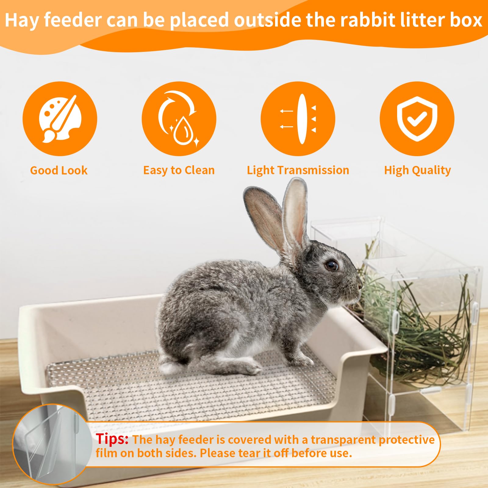 Rabbit Hay Feeder with Lid,Hanging Food Dispenser for Rabbit, Guinea Pig, Bunny, Chinchilla, 116oz Large Capacity 1pack - image 2