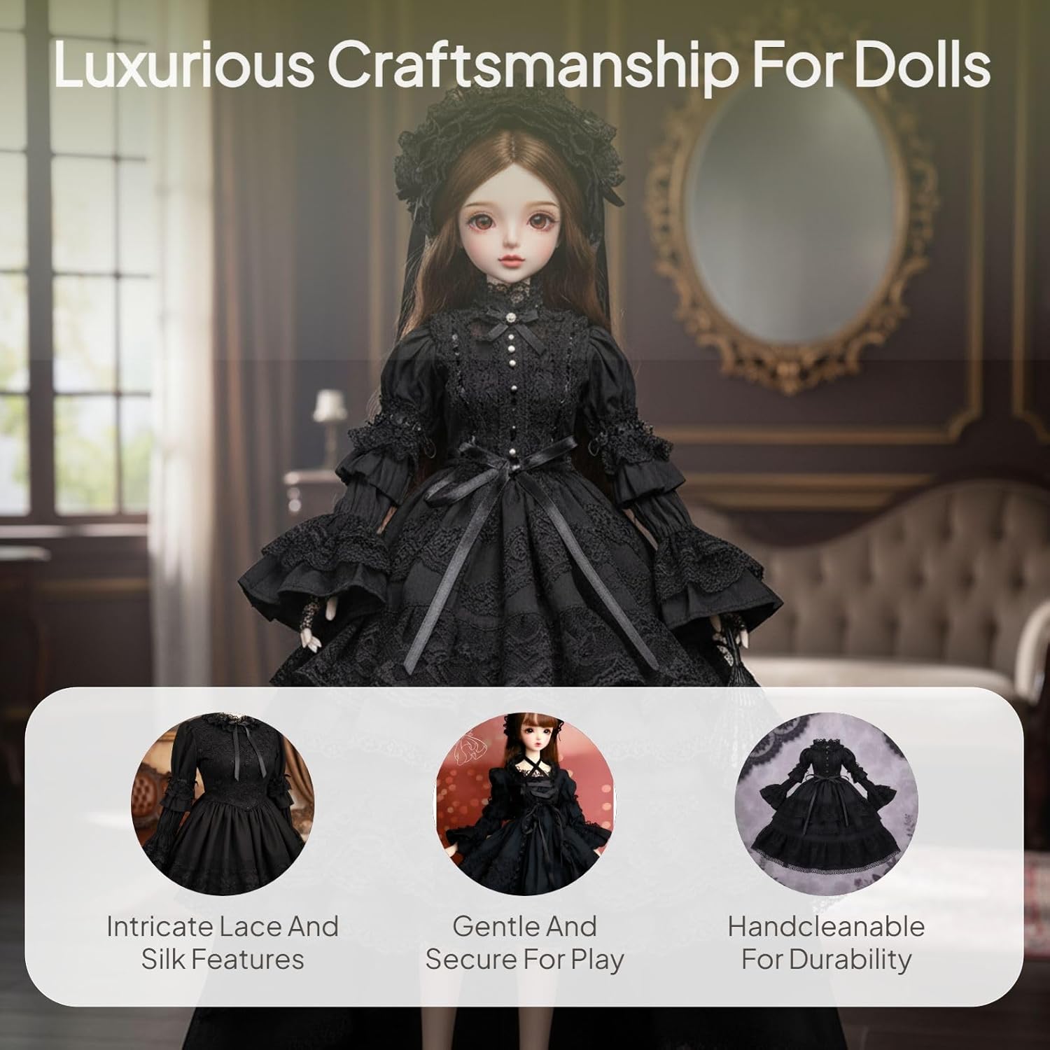 1/3 BJD SD Doll Outfits Lolita Dress Black Princess Dress for Night Lolita