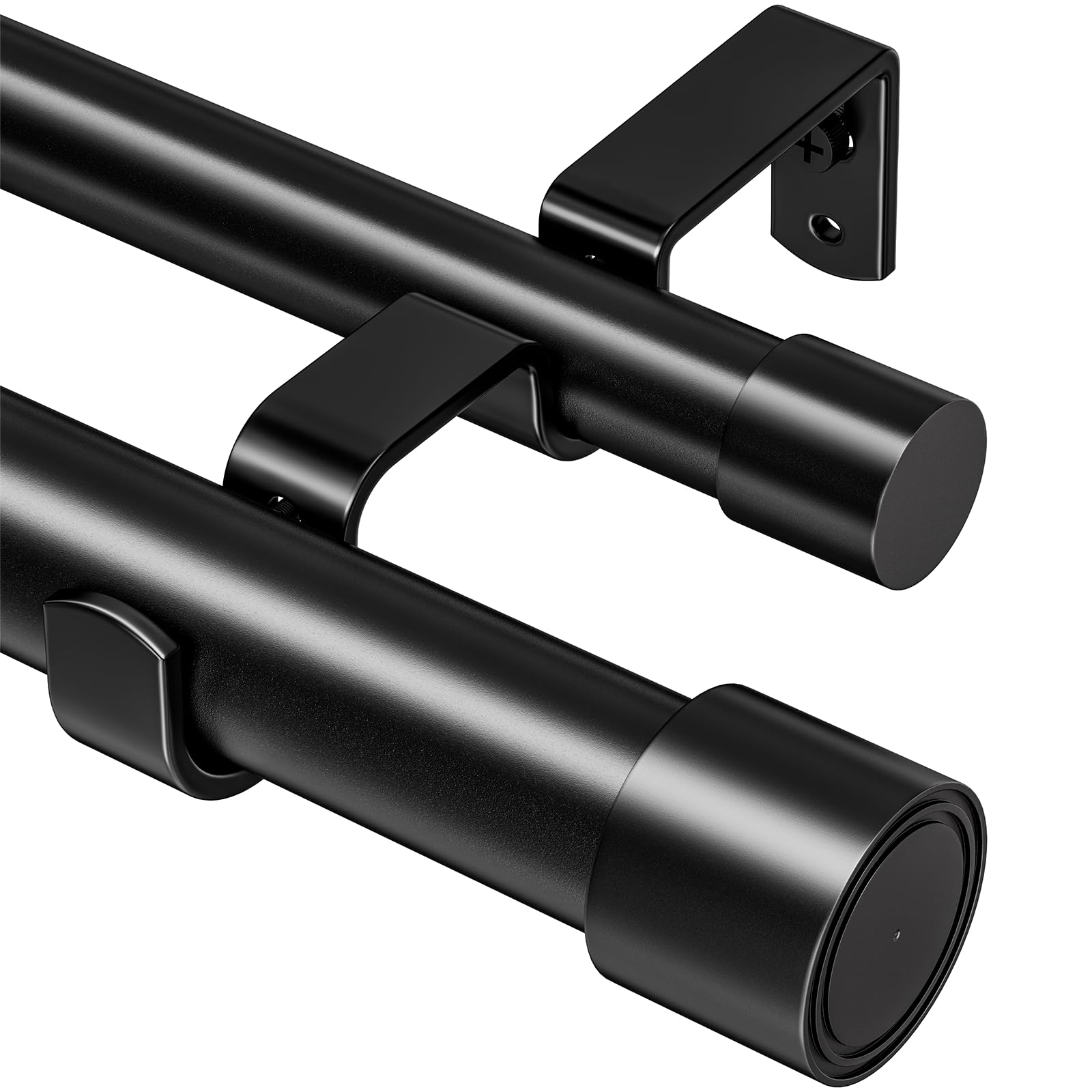 Abiglifty Bastone per tenda doppio da 106 a 381 cm, 25 mm, estensibile per tende a doppia finestra, nero con terminali classici, staffe, per tende con occhielli, aste per tende da parete