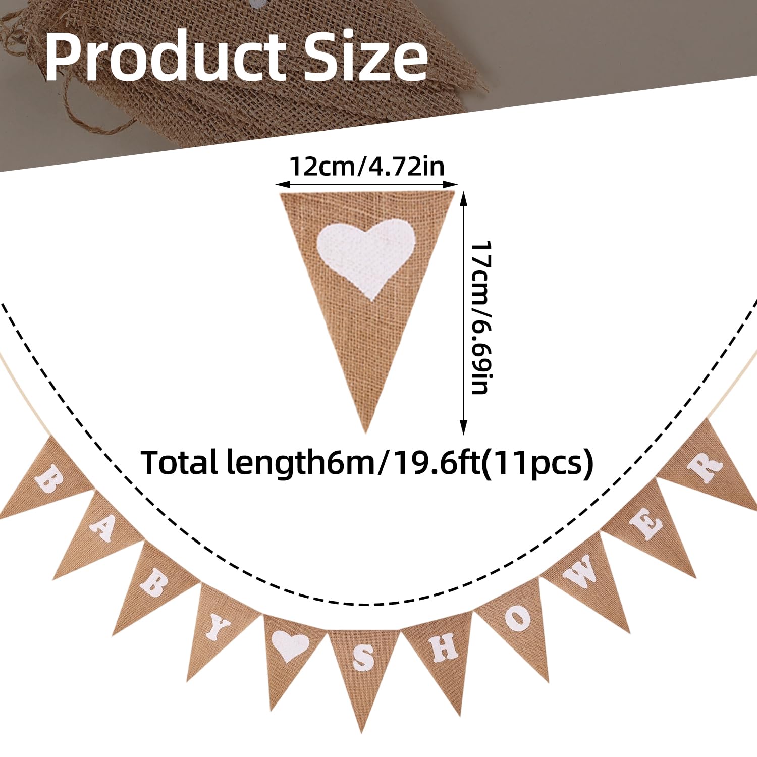 Linen Hessian Baby Shower Banner with Heart Print - Rustic Pennant Garland for Christening and Outdoor Party Decorations - Image 2