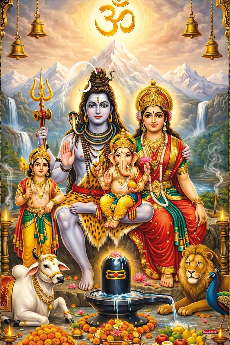 Rangoli Shiv Parivar Self Adhesive Poster 12x18 Inch | Lord Shiva Parvati Ganesha Kartikeya Hindu God Wall Sticker Poster for Home Temple Pooja Room Décor-picture-21