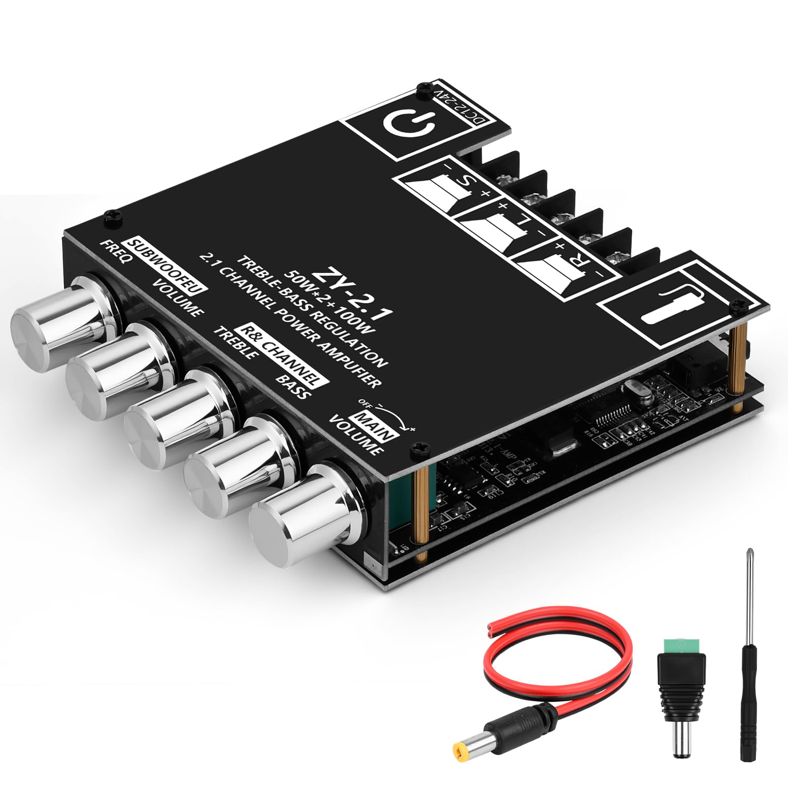 Romicta 2.1 Channel Bluetooth 5.0 Amplifier Board 200W HiFi Subwoofer Audio AMP with Treble Freq and Bass Control BT and AUX Inputs, DC 12-24V Stereo AMP Module for DIY Speakers