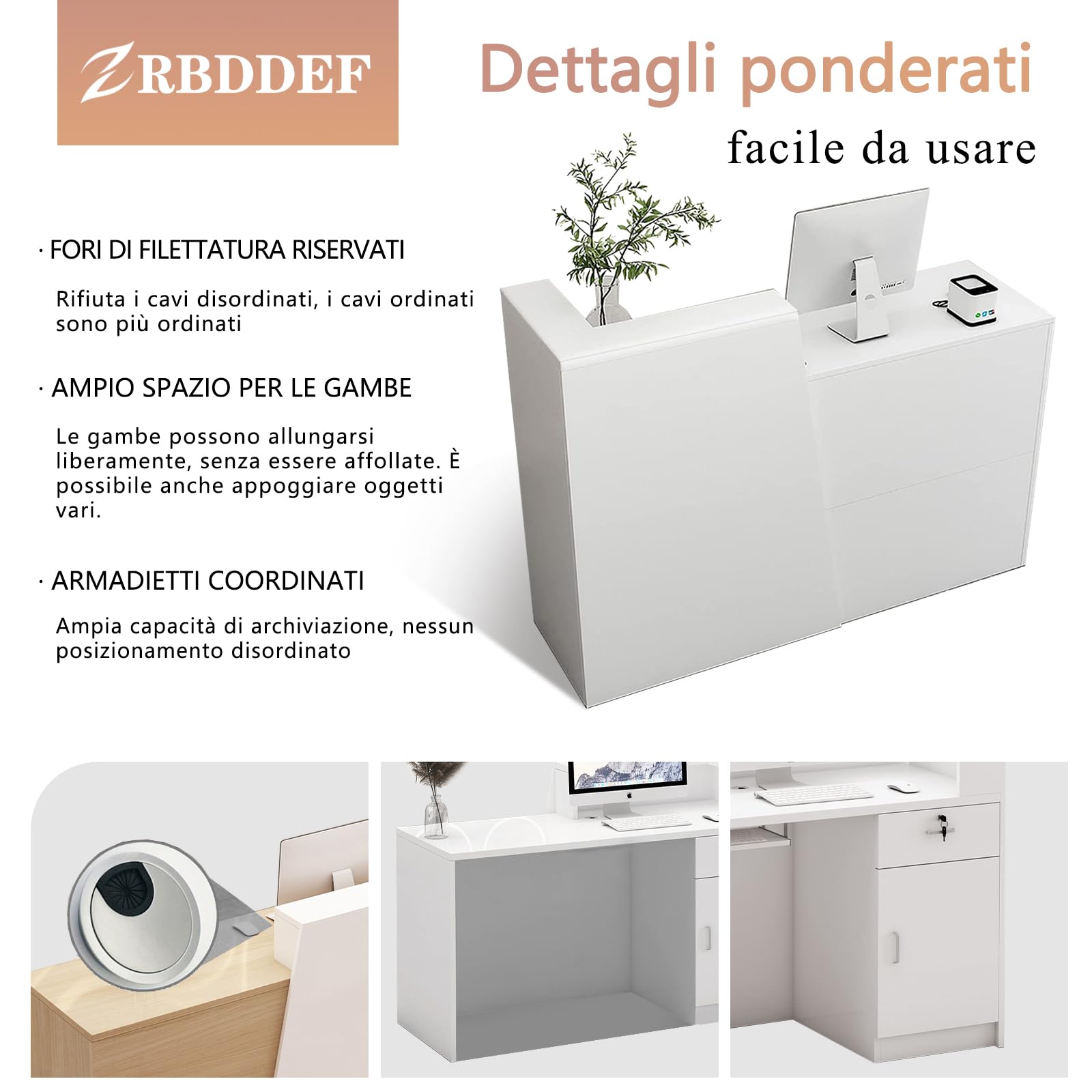 Banco Reception con Cassetto e Ripiani – Bancone Cassa Moderno con Ampio Spazio di Archiviazione, Scrivania Reception per Negozio, Salone di Bellezza, Bar e Ufficio