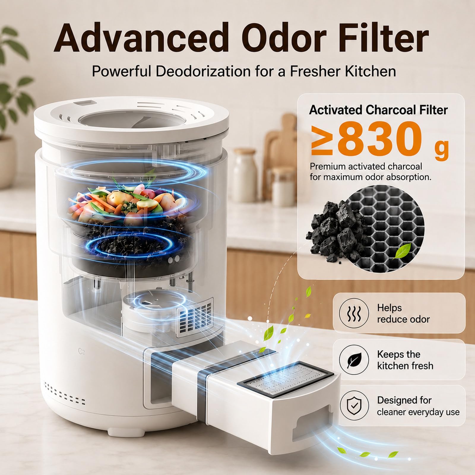 MIAOXIAOLONG Compostador Eléctrico 220 V, Cubo para Residuos En Encimera | Reciclador De Alimentos 4.5L, 1 Botón Para Compostar, Cubo De Compostaje Fácil De Limpiar, Bajo Ruido, Sin Olor, Blanco