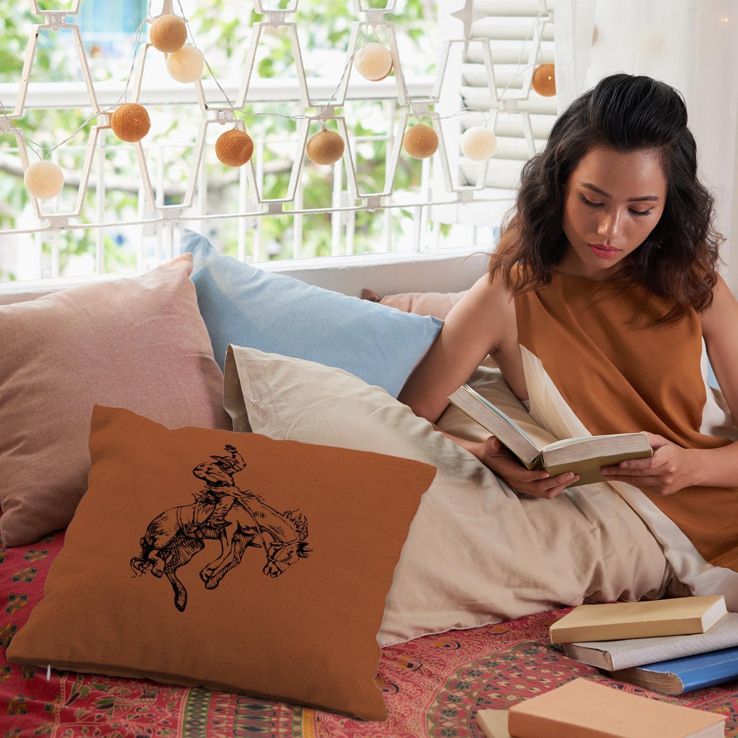 Western Cowboy Pillow Covers 18x18, Burnt Orange Pillow Cases, Western Bedroom Decor, Vintage Western Decor, Cowgirl Room Decor, Cowgirl Gifts for Women. - Image 6