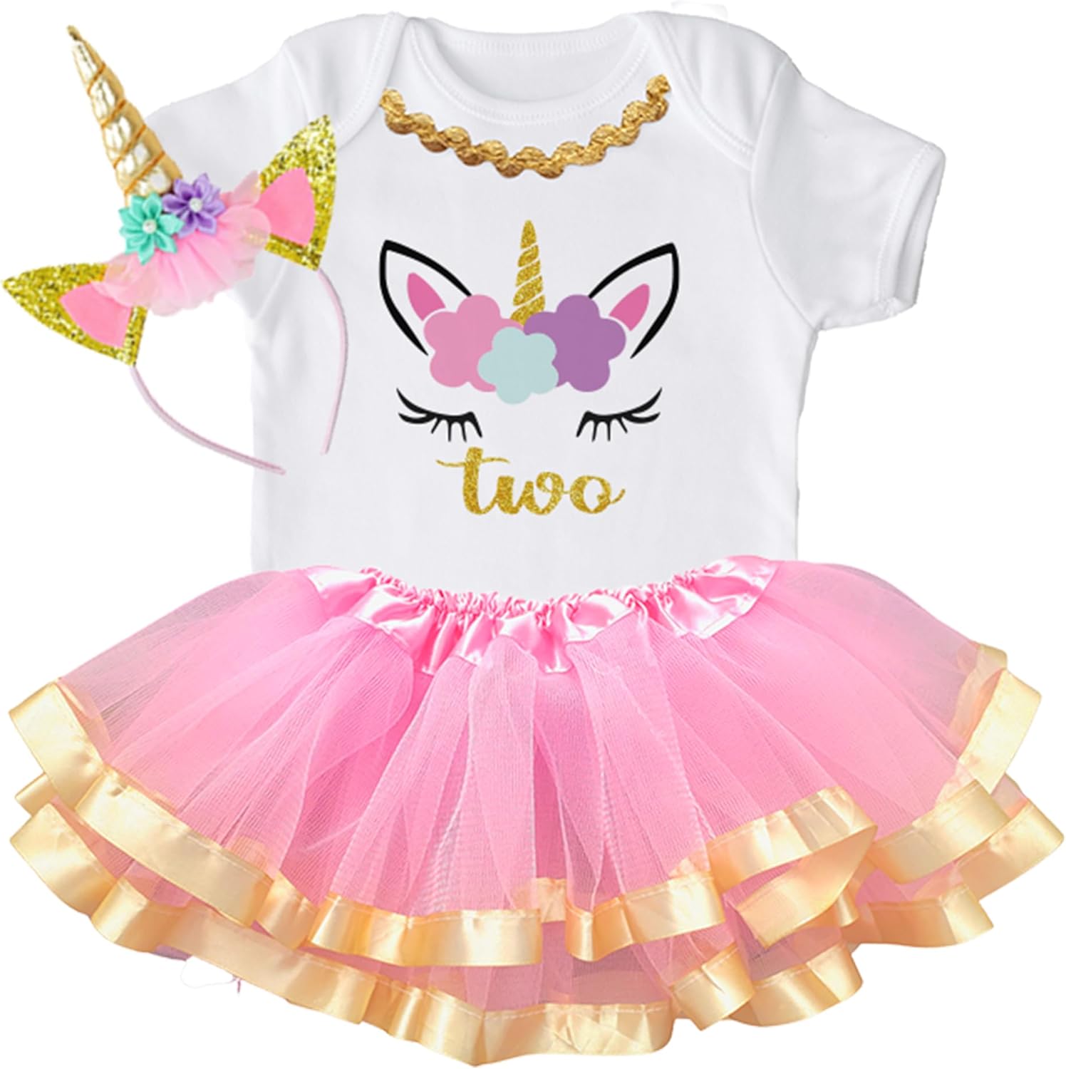 Luke and Lulu Unicorn Birthday Outfit for Girls – 2nd Birthday Outfit with Shirt Tutu and Headband - Baby Unicorn Dress
