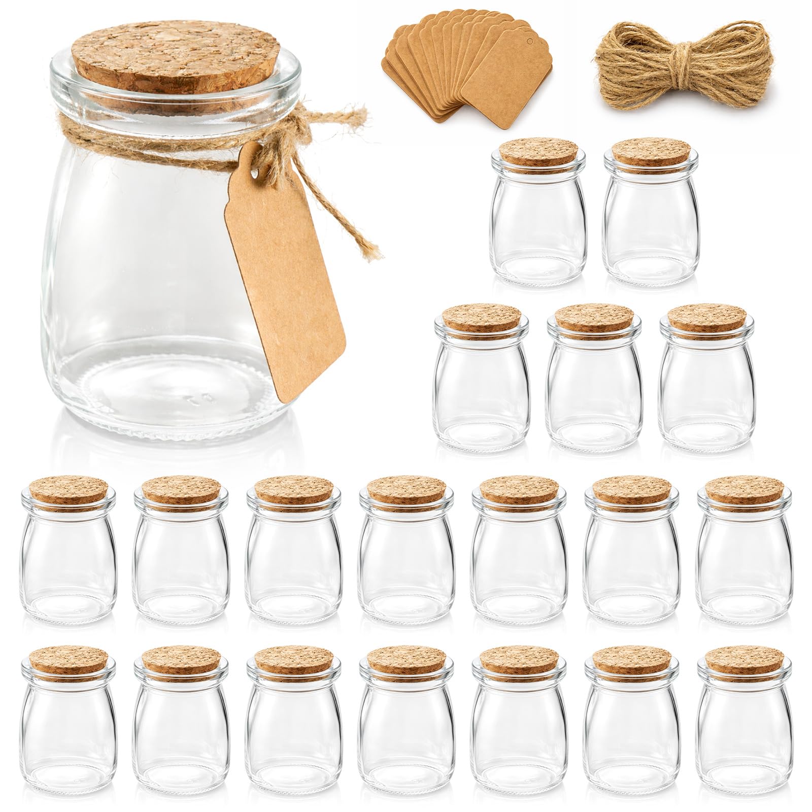GREENSAPPIRE 20 Pack Glass Yogurt Jars with Cork Lids – 100ml Clear Glass