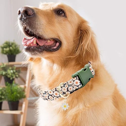 Miniatura 5 de Lindo collar de algodón para perro, patrones de flores, collares suaves y ajustables para cachorros, para hembras pequeñas, medianas y grandes, con