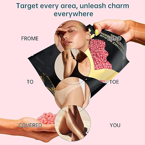Miniatura 5 de Lifestance Kit de depilación de cuentas de cera de 2.5 libras, granos de cera dura rosa rosa con 30 aplicadores para cejas, cara, axilas, depilación