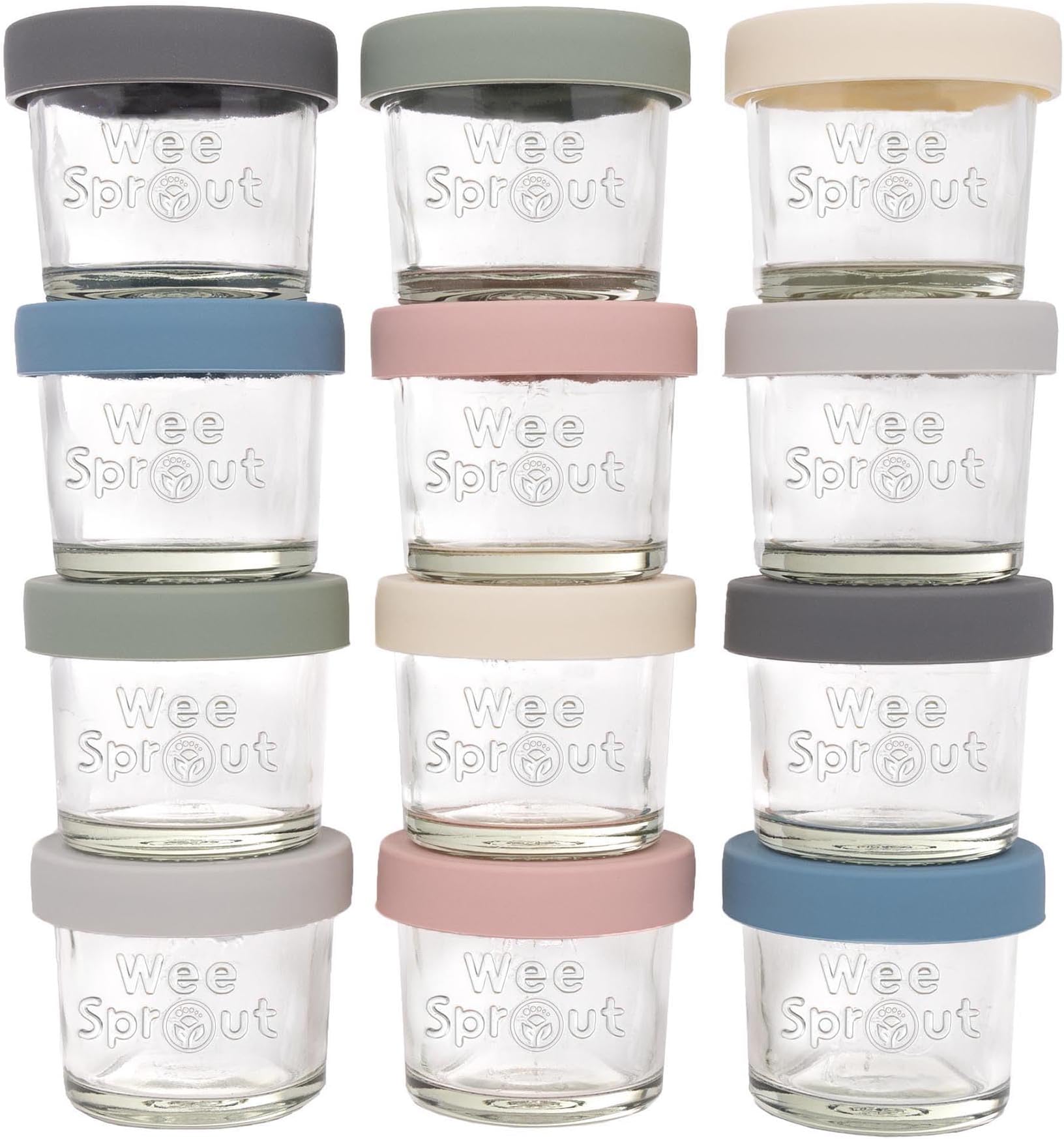 WeeSprout Reusable Glass Baby Food Jars - Microwave & Freezer Safe with Lids - 12 Pack of 4 oz Storage Containers for Snacks, Breast Milk