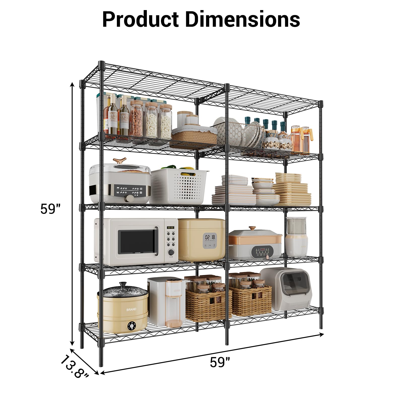 GarveeHome Drahtregal mit 5 Etagen, robust, verstellbar, Garagenregale, Lagerregal für Lagerung, Lager, Speisekammer, Keller, Speisekammer, Utility-Aufbewahrungsregale, 150 x 150 x 35 cm (B x H x T)