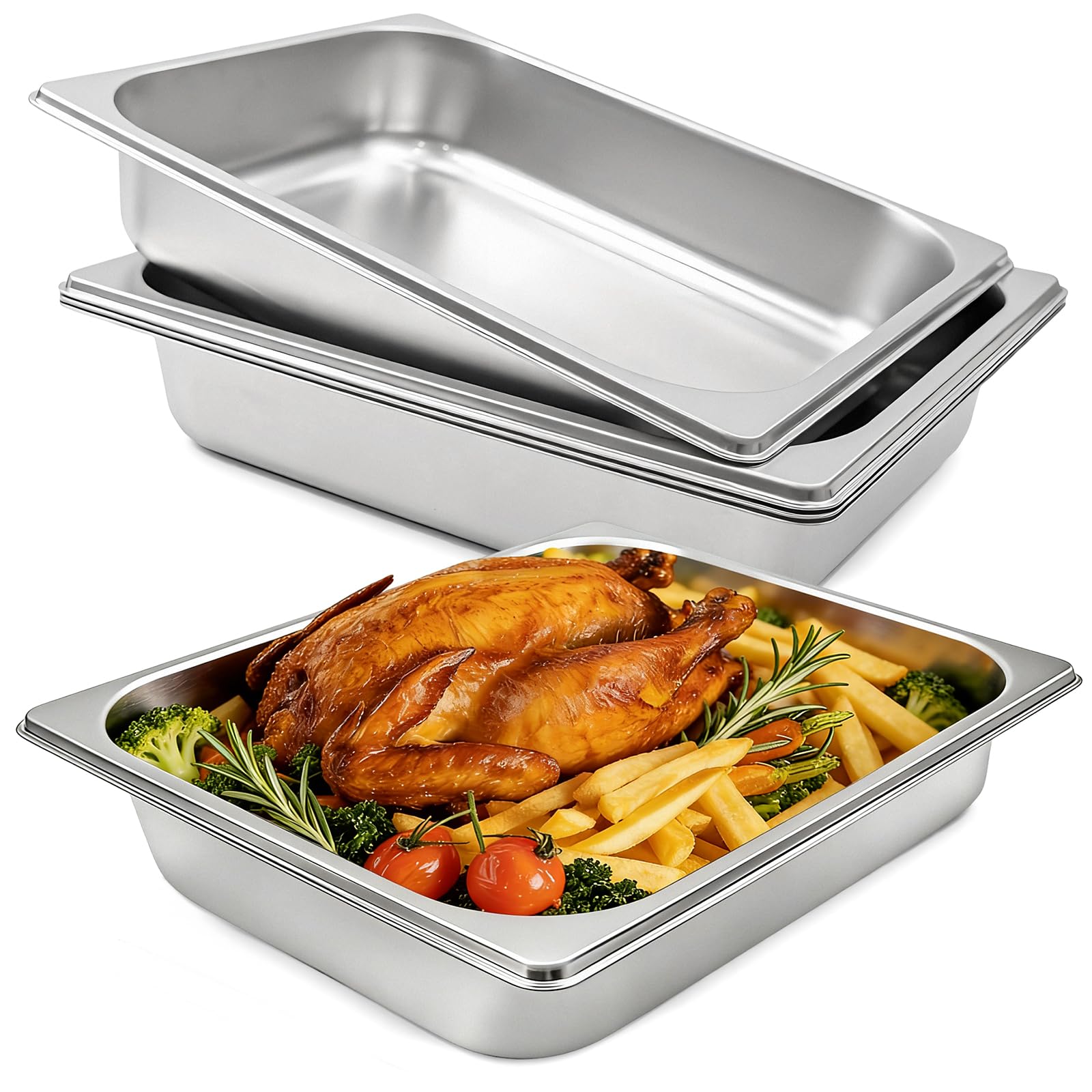 Nexboraque Lot de 4 demi-poêles en acier inoxydable de 6,3 cm de profondeur pour hôtel, fête, buffet, fournitures de restauration