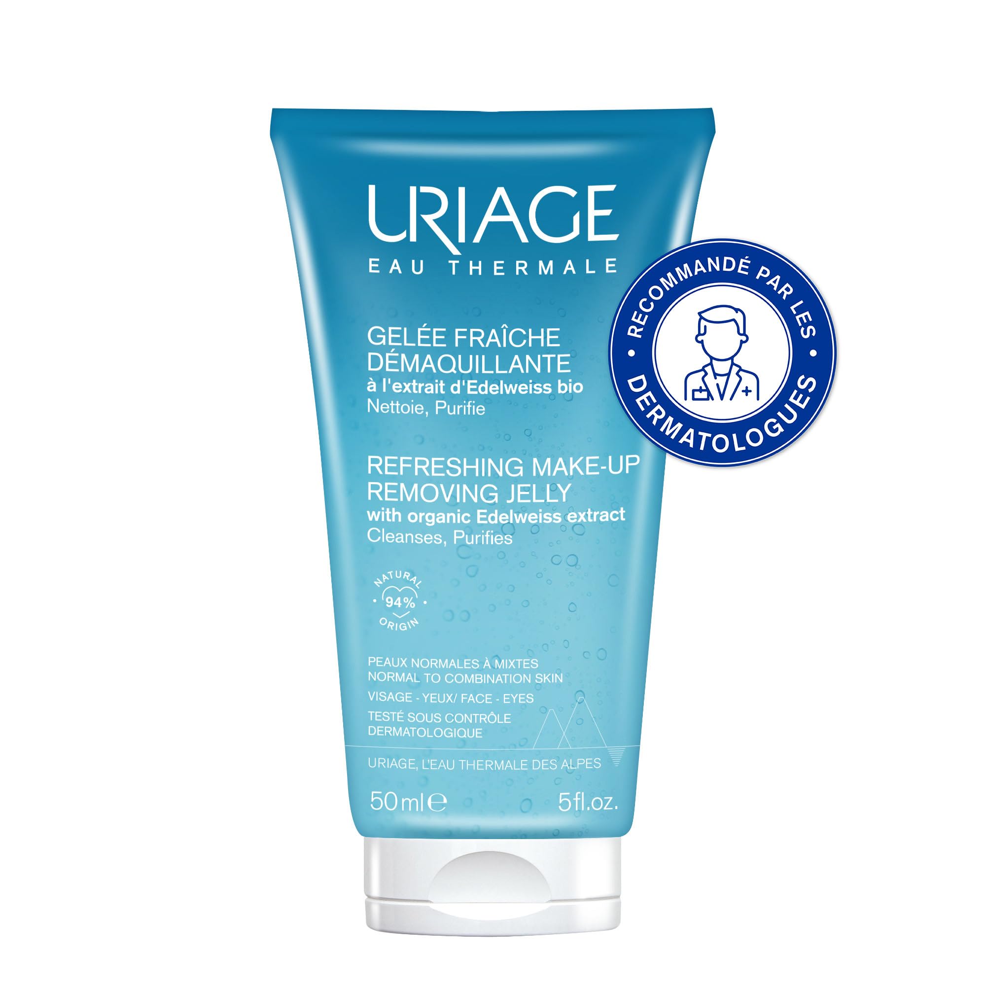 Uriage Gelée Démaquillante Rafraîchissante - Edelweiss Bio, Glycérine - Visage, Yeux - Nettoie, Rafraîchit - Hydrate, Apaise - pH Physiologique - 94% d’Ingrédients d’Origine Naturelle - 150ml