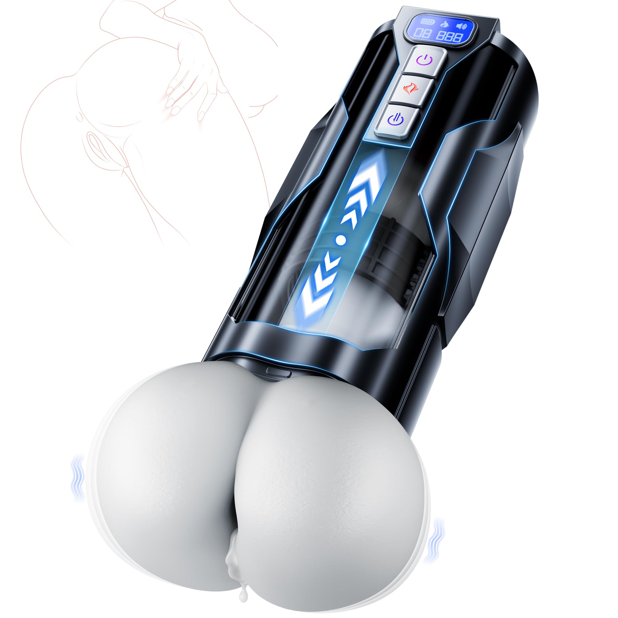 Masturbieren für Männer Masturbator, Sex Spielzeug für die Männer - Realistisches Po-Design, Taschenmuschi Masturbatoren mit Heizfunktion & 10Vibrationsmodi 7Stoßmodi, Sexspielzeug Penispumpe
