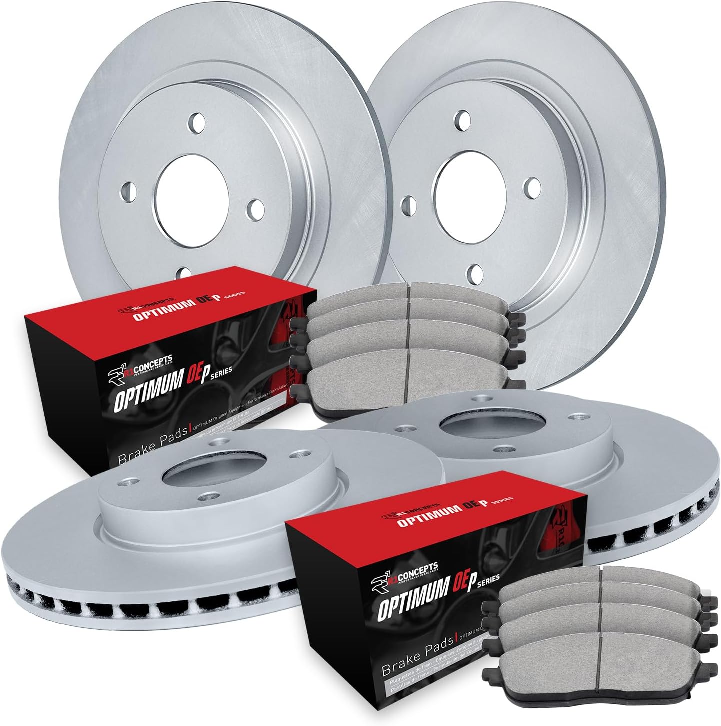 R1 Concepts Front Rear Brakes and Rotors Kit |Front Rear Brake Pads| Brake Rotors and Pads| Optimum OEp Brake Pads and Rotors|fits 1998-2006 Hyundai Elantra