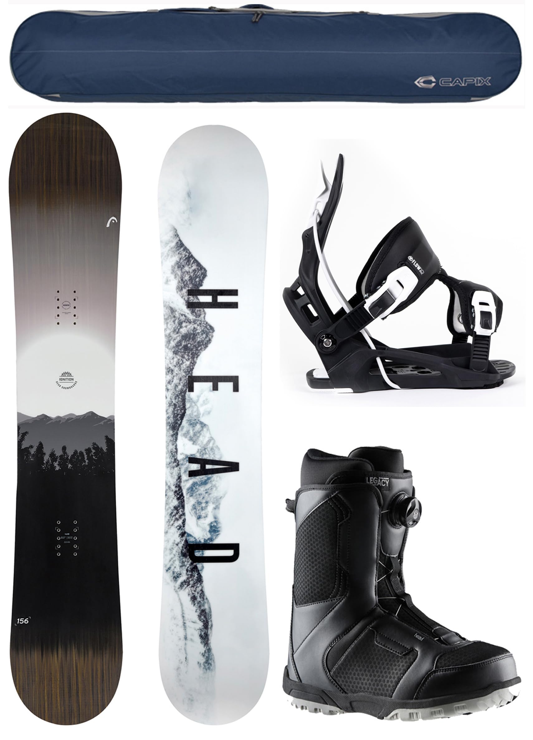 Head Ignition All Mountain Men's Wide Snowboard Package Flow Bindings BOA Boots+Bag 2025 - 162 Wide Board