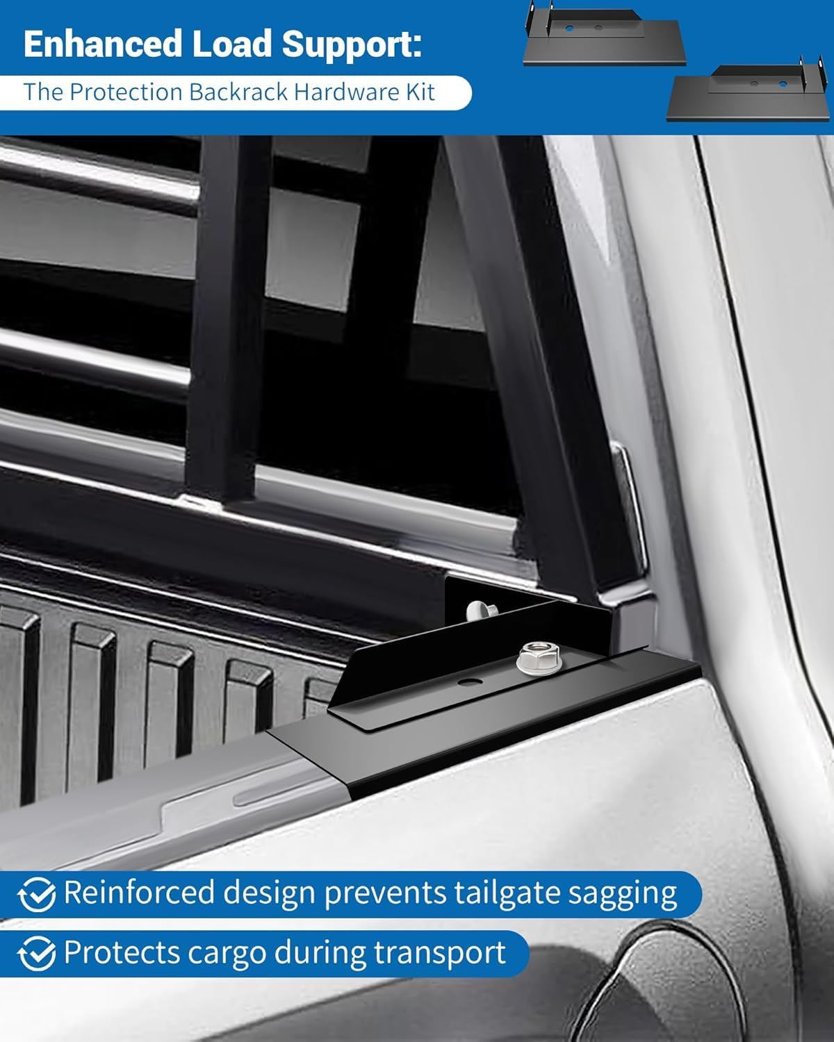 30221 Heavy-Duty Protection Backrack Hardware Kit for 2017-2022 Ford F-250/F-350 Standard Bed, Black No-Drill Installation