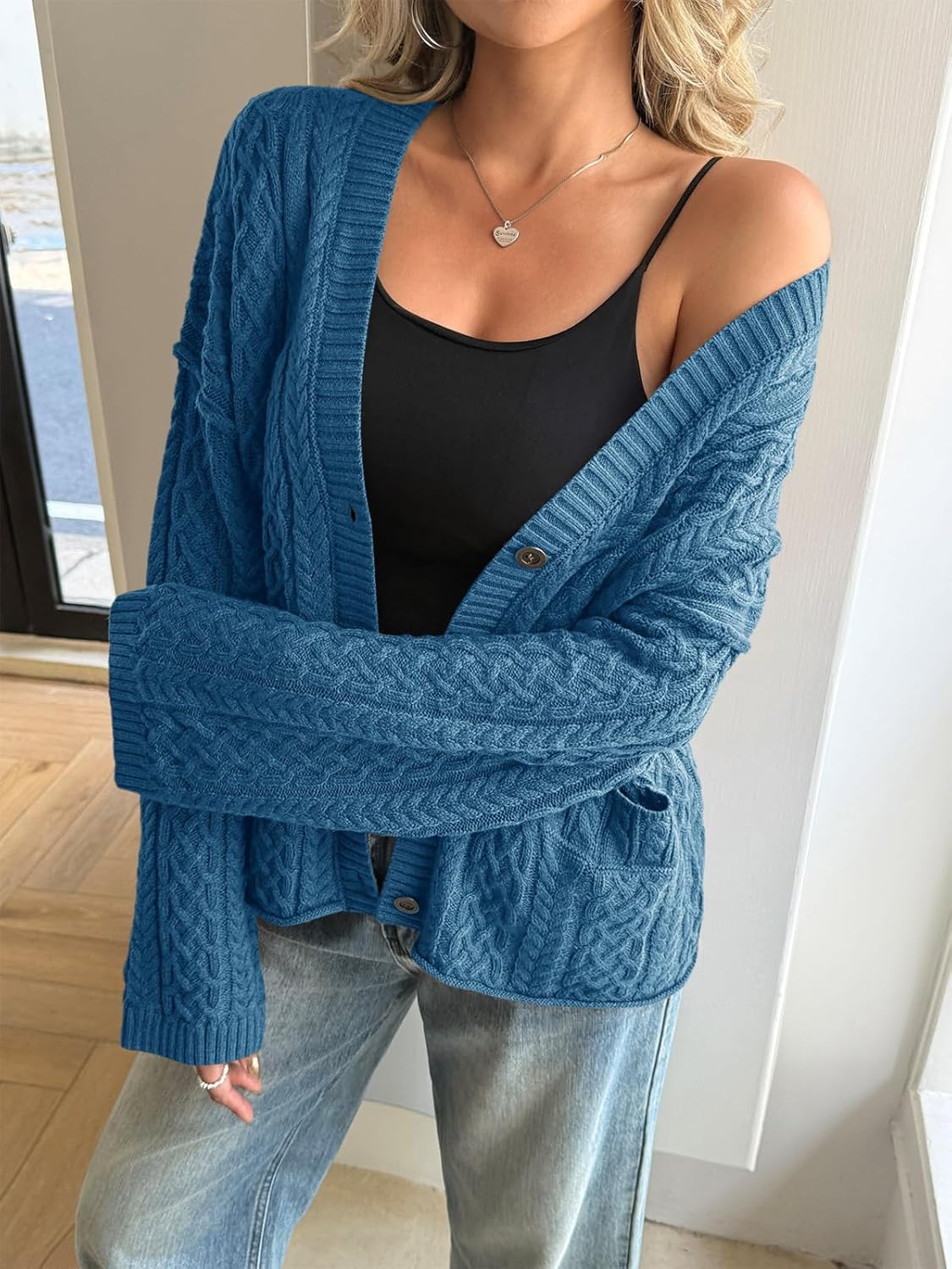 Yousify Womens Cable Knit Cardigans Fall Oversized Long Sleeve Button Open Front Casual Sweater Coats - Image 4