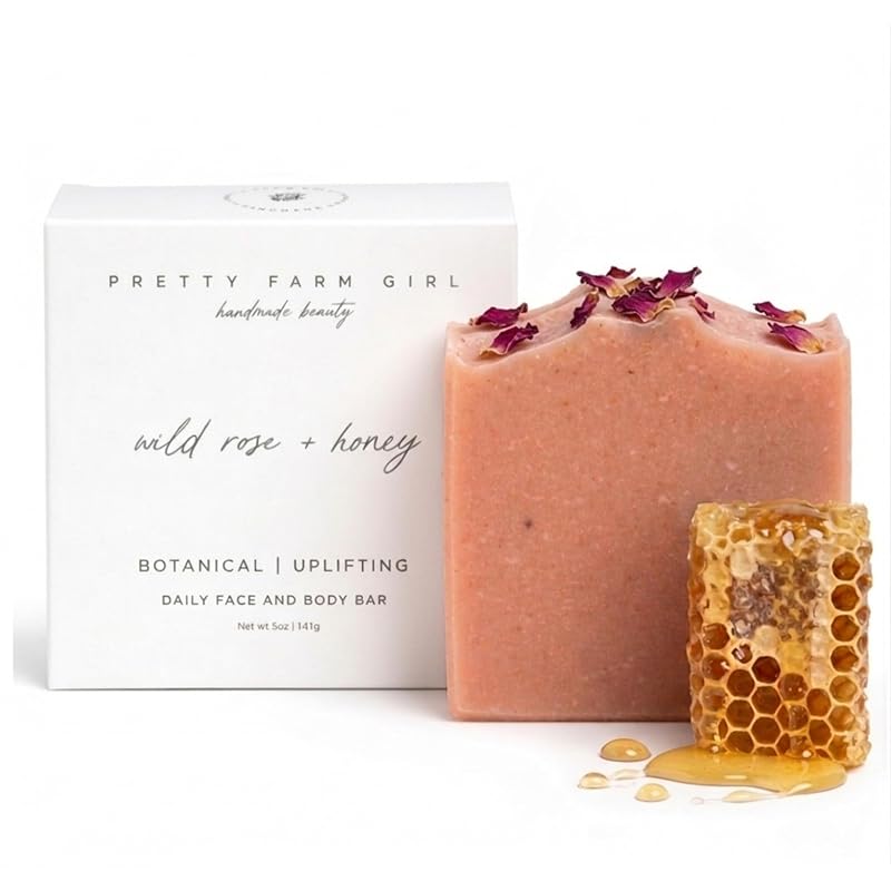 Pretty farm girl Sabonete em Barra Wild Rose + Honey, com argila rosa, sebo bovino e leite de cabra