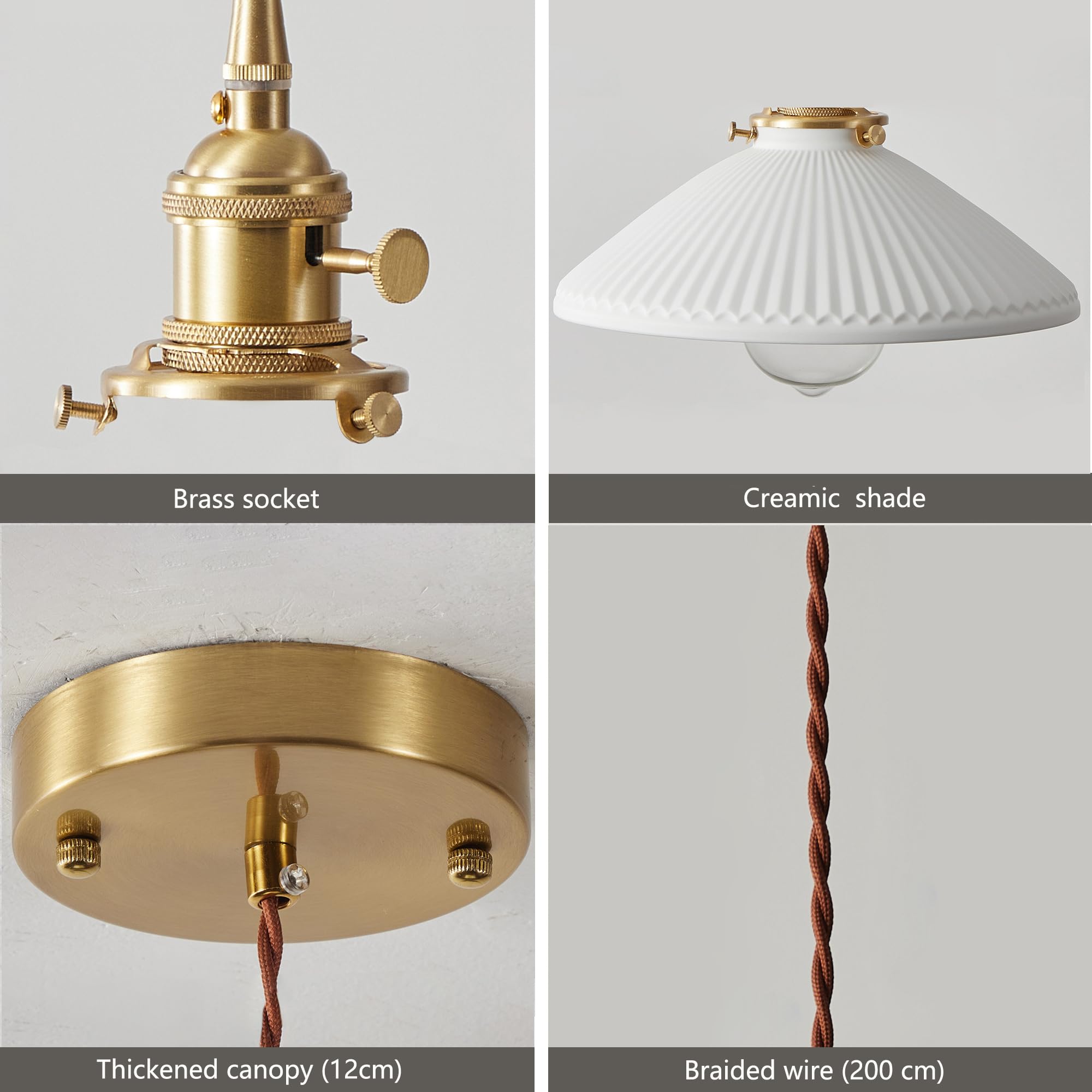 Lámparas colgantes de cerámica industrial vintage, cable colgante ajustable de 6.56 pies, enchufe de latón, compatible con bombillas E26/E27, lámpara colgante moderna ideal para cocina, 7