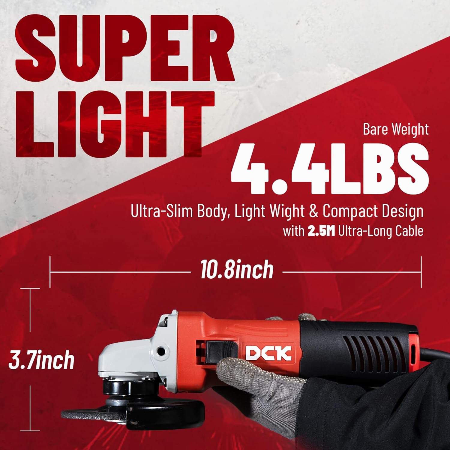 DCK Angle Grinder, 4-1/2-Inch, 6.7Amp Cut off Tool Grinder, 11,800 RPM with 2 Safety Guards, 6-Piece Discs (2 Cutting/2 Grinding/2 Flap Discs), Professional Angle Grinder for Metal, Wood (KSM09-115S） image 6 of 9 B0BGQ8R5BK