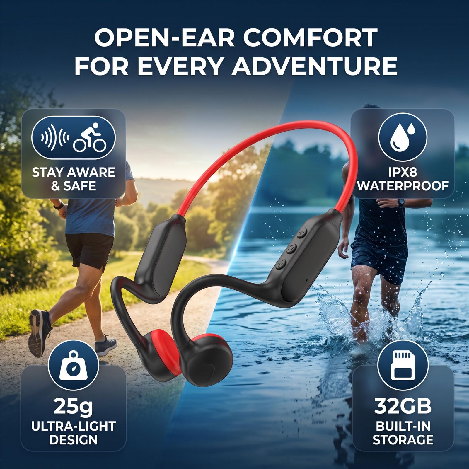 Bewinner Cuffie a Conduzione Ossea, Auricolari Wireless Bluetooth 5.4